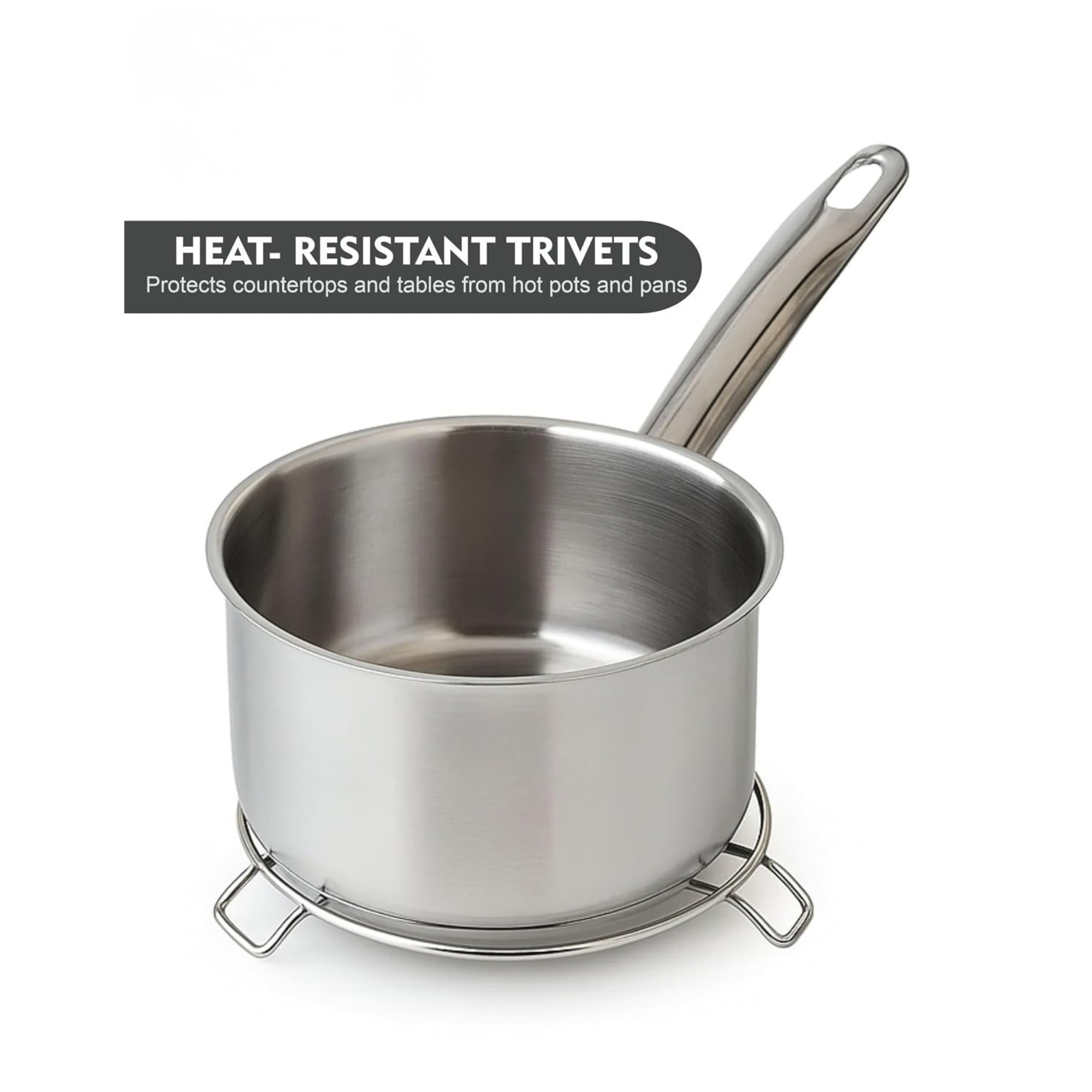 Stainless Steel Round Trivet, Hot Pot Stand, Heavy Duty Steel Trivet for Hot Utensils, 4mm Rod Table Top Ring, Hot Pot Mat Stand for Kitchen Utensil Vessel Holder - Silver Color - Image 2