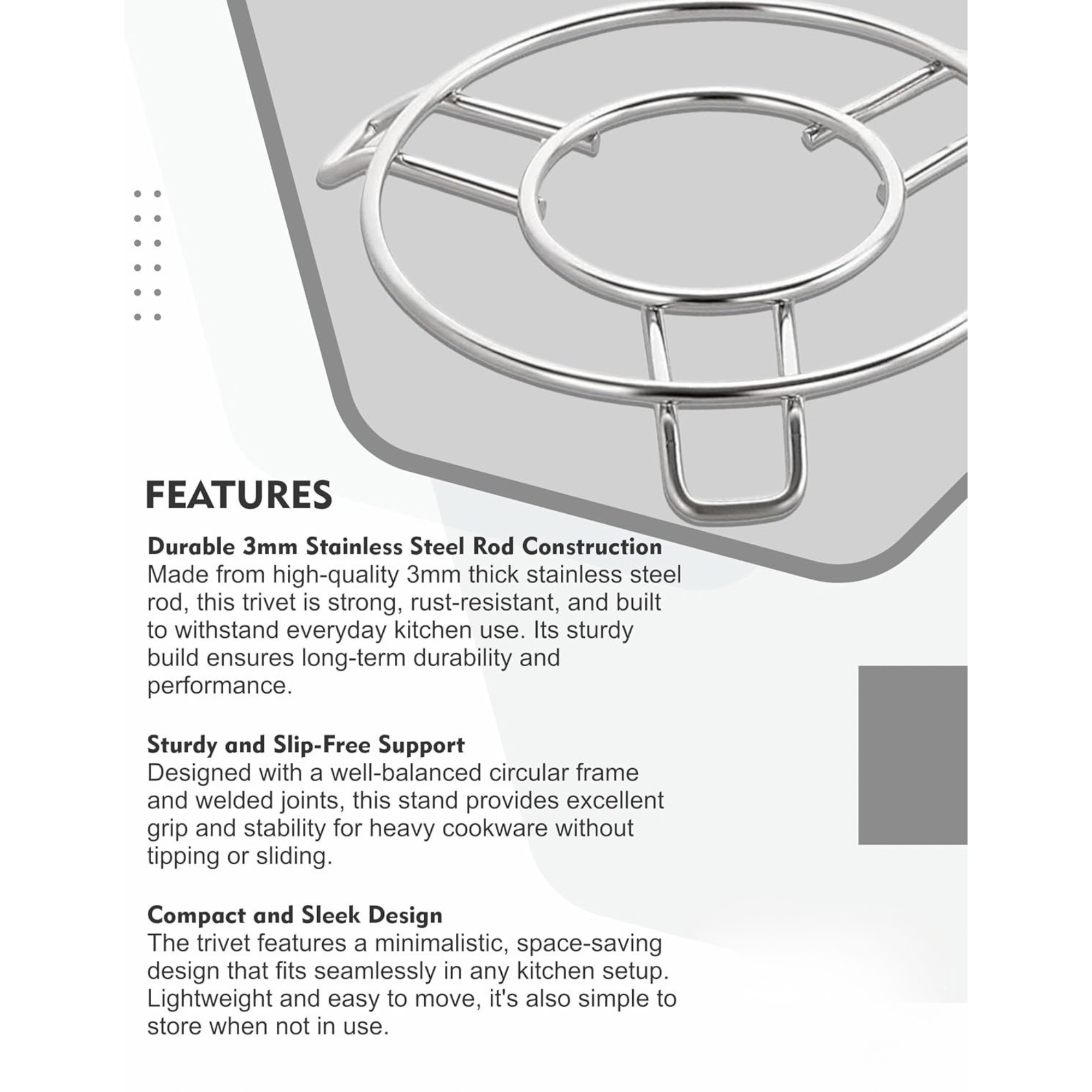 Stainless Steel Round Trivet, Hot Pot Stand, Heavy Duty Steel Trivet for Hot Utensils, 4mm Rod Table Top Ring, Hot Pot Mat Stand for Kitchen Utensil Vessel Holder - Silver Color - Image 3