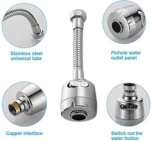 Sink Faucet Sprayer Attachment 360 Rotatable Kitchen Tap Extender Head Replacement Anti-Splash Faucet Nozzle Head with Hose and Universal Connector - Sink Faucet Sprayer - Image 4