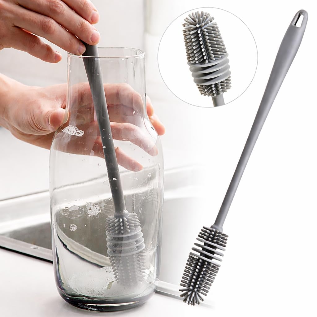 Long Handle Silicone Bottle Cleaning Brush for Water Bottles, Mugs, Cups & Solution Bottles | Reusable Kitchen Cleaning Tool for Deep Interior Washing & Everyday Use - Bottle Cleaning Brush - Image 3