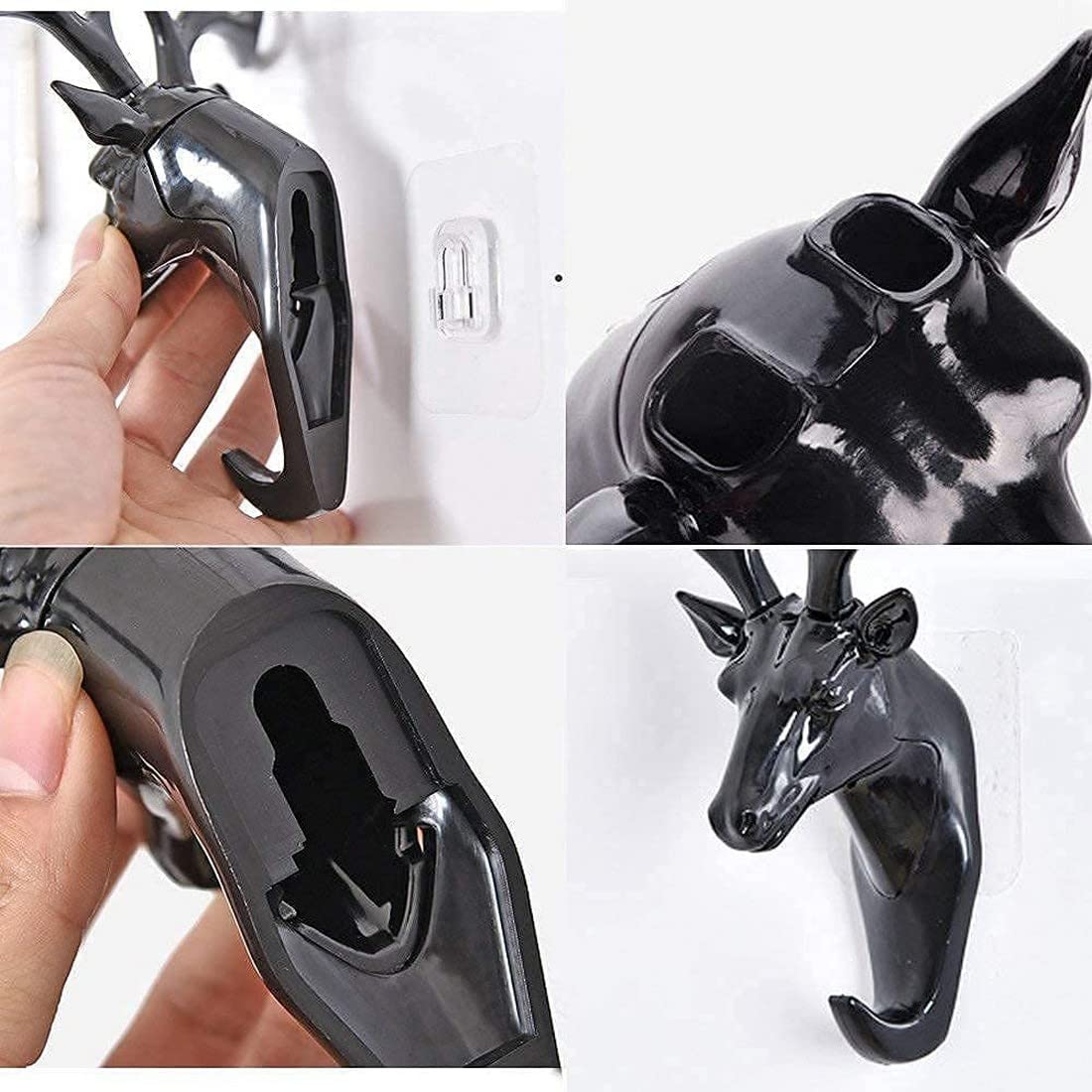 Deer Head Hook, Self Adhesive Wall Door Hook Hanger Bag Keys Sticky Holder Wall Mount - Black - Image 6