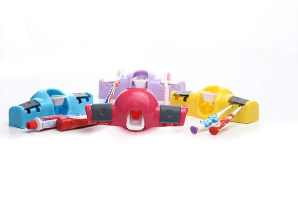 Toothpaste Dispenser and Squeezer with 4 Sets of Plastic Toothbrush Holders | Bathroom Organizer for Home, Family Toothbrush Storage, Washbasin & Daily Oral Care Accessories - Multicolor - Image 2