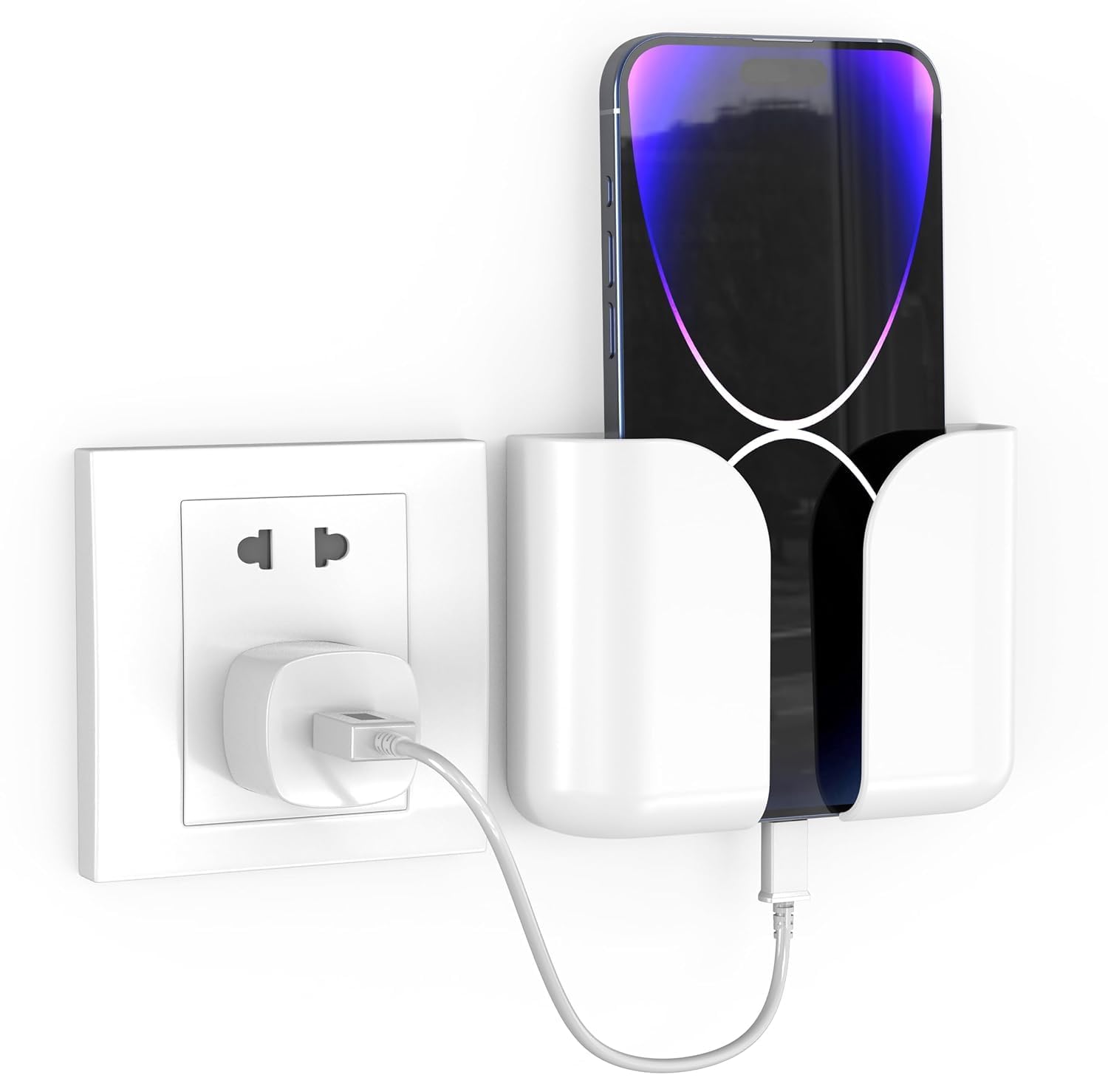 Pack of 4 Wall Mounted Mobile Smartphone Holder Storage Case for Phones with Strong Adhesive Strips|Wall Mount Mobile Stand/Multi-Purpose Stand for Phone Charging (White) - White - Image 3