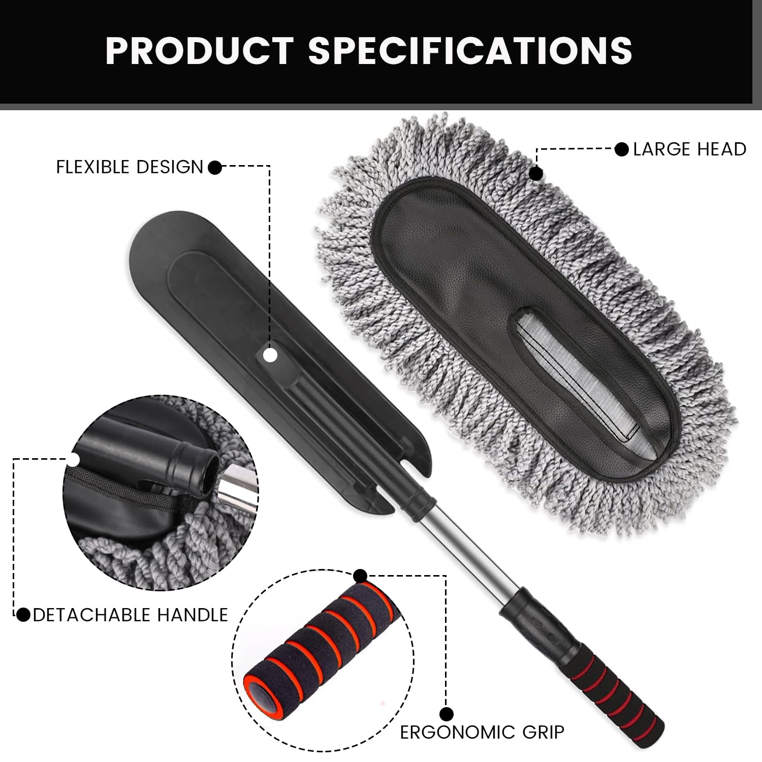 Soft Microfiber Duster with Extendable Handle Exterior Scratch Free Car Cleaning Tool, Car Duster Brush - Microfiber Cleaning Duster - Image 2