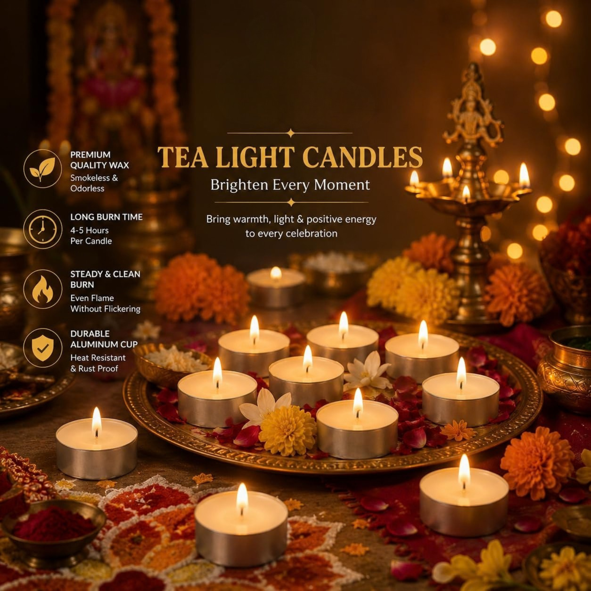Tea Light Candles 25 Pack | Soy Wax Tealight Candles with 4–5 Hour Burn Time | Decorative Small Candles for Home Décor, Dining Table, Festivals, Parties & Special Occasions - Tea Light Candles - Image 2