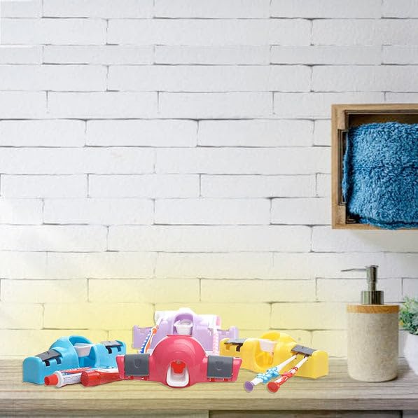 Toothpaste Dispenser and Squeezer with 4 Sets of Plastic Toothbrush Holders | Bathroom Organizer for Home, Family Toothbrush Storage, Washbasin & Daily Oral Care Accessories - Multicolor - Image 4