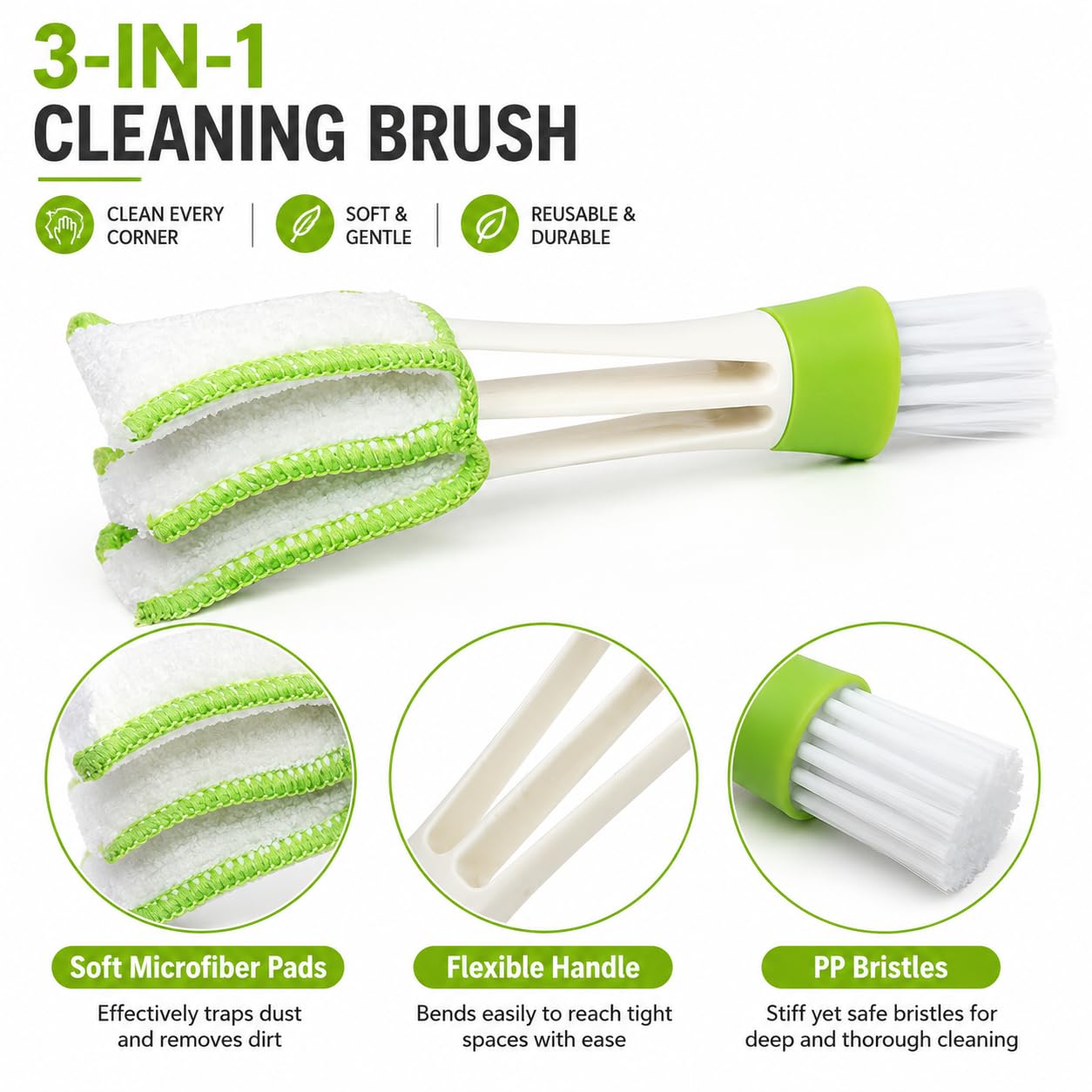 Multipurpose Microfiber Double Sided Cleaning Brush for Car AC, Air Vent, Blinds, Dashboard, Computer Keyboard & Laptop Cleaner - Microfiber Double Sided Cleaning Brush - Image 4