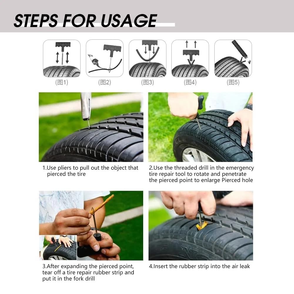 Tubeless Tyre Puncture Repair Kit for Cars & Bikes | Heavy-Duty T-Handle Tools - Puncture repair Kit - Image 6