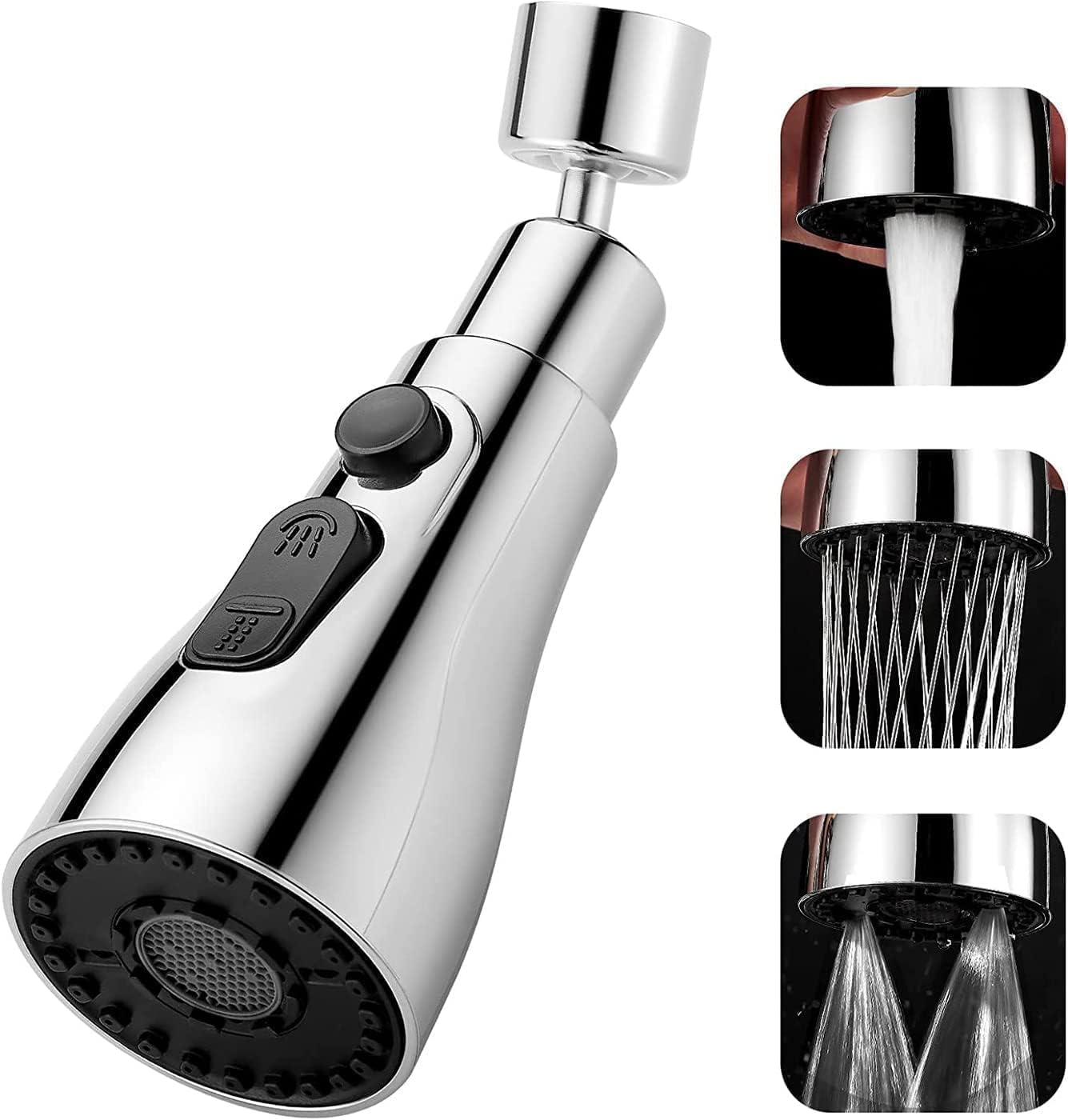 360° Rotating Kitchen Tap Extender, Flexible Faucet Attachment with 2/3 Mode Spray Head, Universal Splash Filter Aerator, Chrome Plated Sink Tap Extension for Kitchen & Bathroom - Image 1