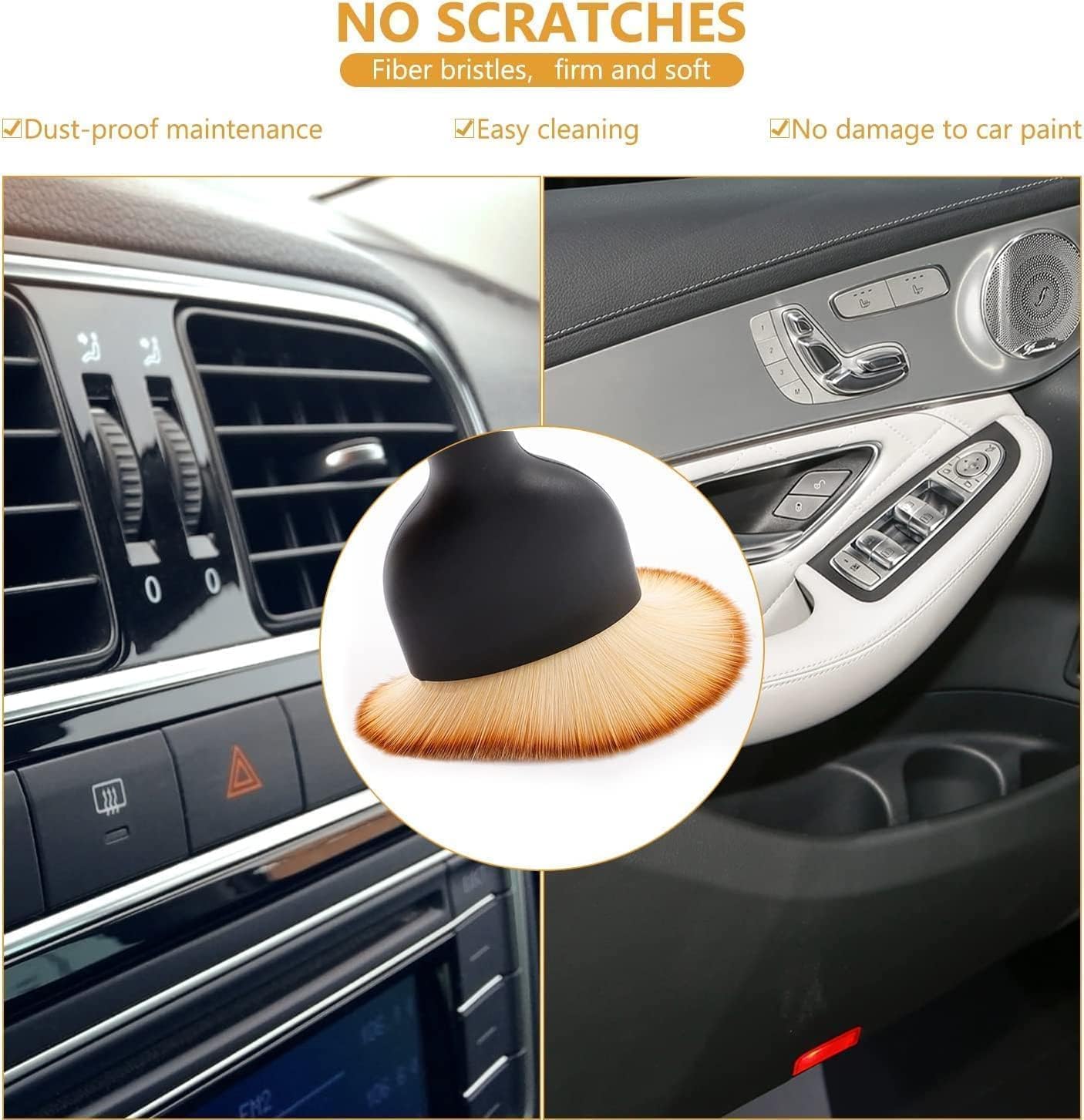 Mini Car Cleaning Brush with Plastic Handle and Dust Cover for AC Vents & Dashboard - Balck - Image 7