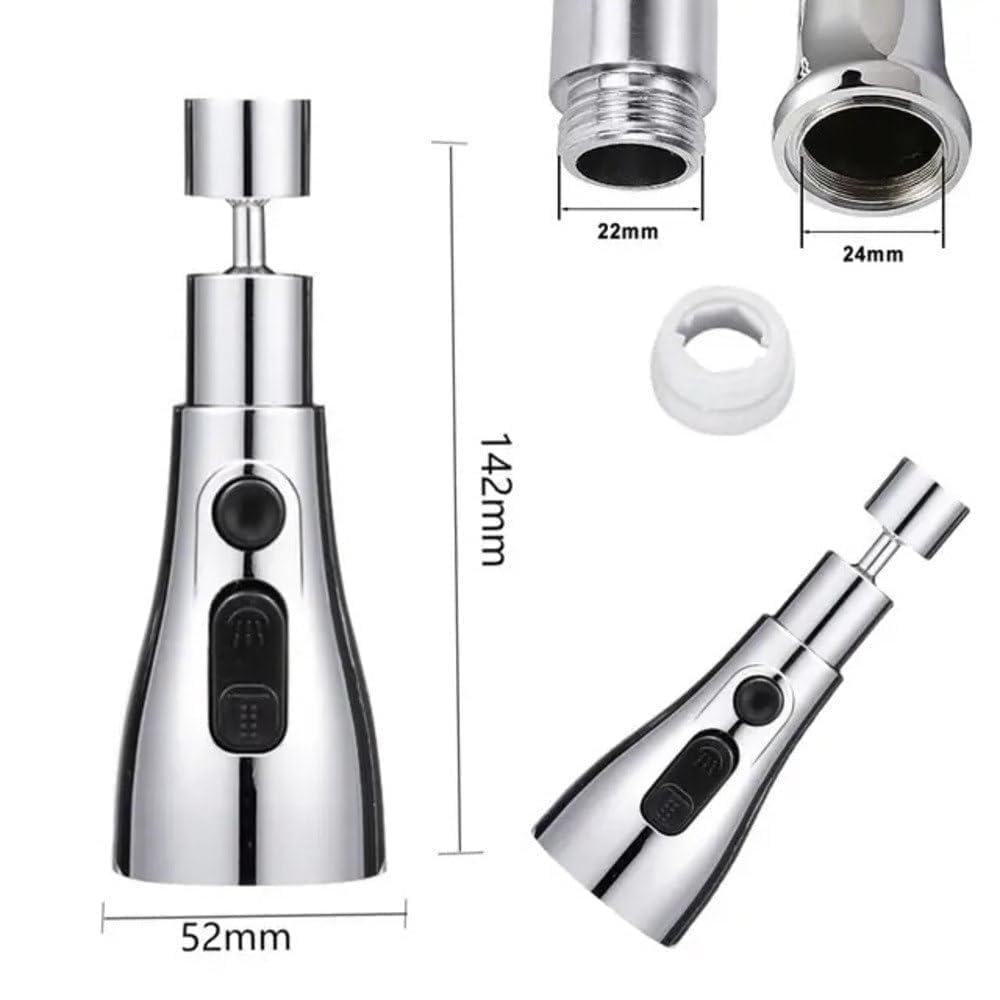 360° Rotating Kitchen Tap Extender, Flexible Faucet Attachment with 2/3 Mode Spray Head, Universal Splash Filter Aerator, Chrome Plated Sink Tap Extension for Kitchen & Bathroom - Sink Faucet - Image 3
