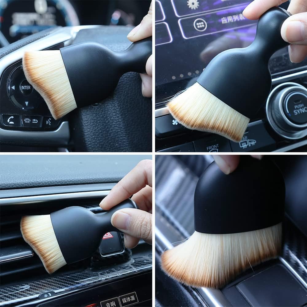 Mini Car Cleaning Brush with Plastic Handle and Dust Cover for AC Vents & Dashboard - Balck - Image 9
