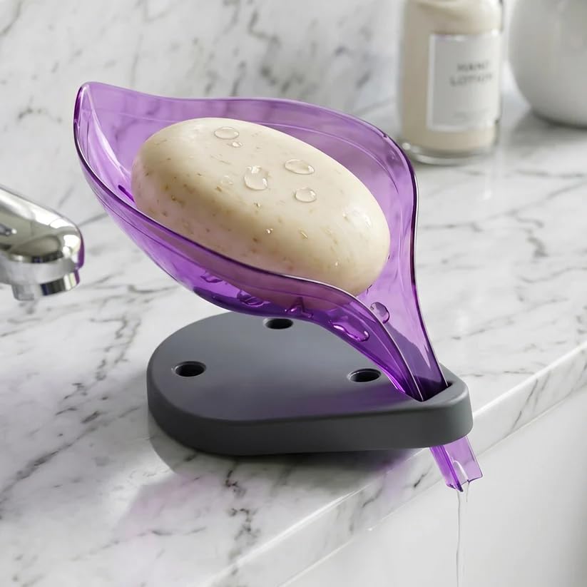 Leaf Shape Self Draining Soap Dish Holder for Bathroom & Kitchen | Soap Stand for Sink, Washbasin & Countertop | Water Draining Soap Holder for Bar Soap Storage & Organization - Multicolor - Image 5