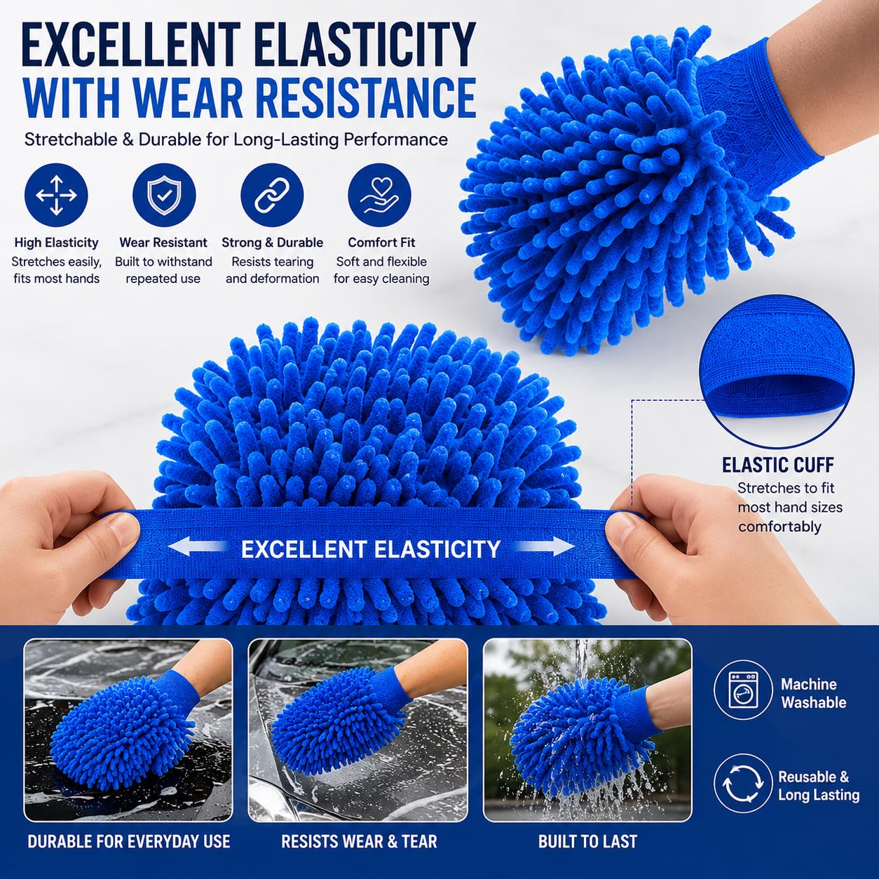 2 Pc Double Sided Microfiber Cleaning Gloves | Car Wash Mitt for Cleaning and Dusting | Chenille Mitt Cleaning Gloves | Extra Large, Professional Grade | Multi Colour - Pack Of 2 - Image 3