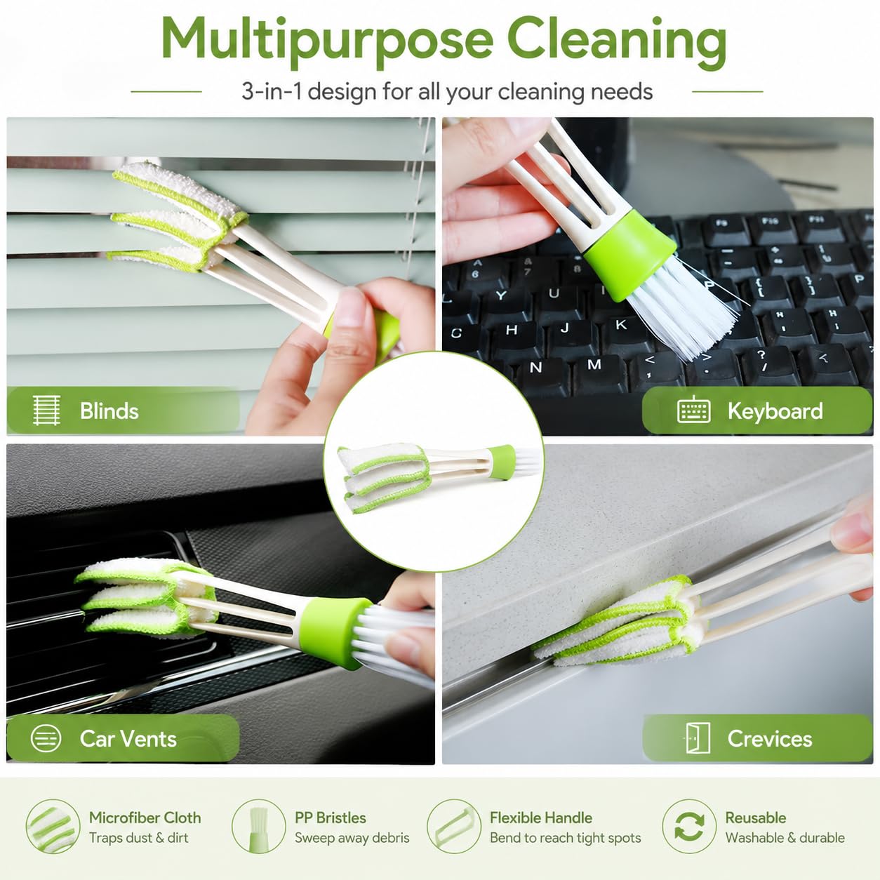Multipurpose Microfiber Double Sided Cleaning Brush for Car AC, Air Vent, Blinds, Dashboard, Computer Keyboard & Laptop Cleaner - Microfiber Double Sided Cleaning Brush - Image 6