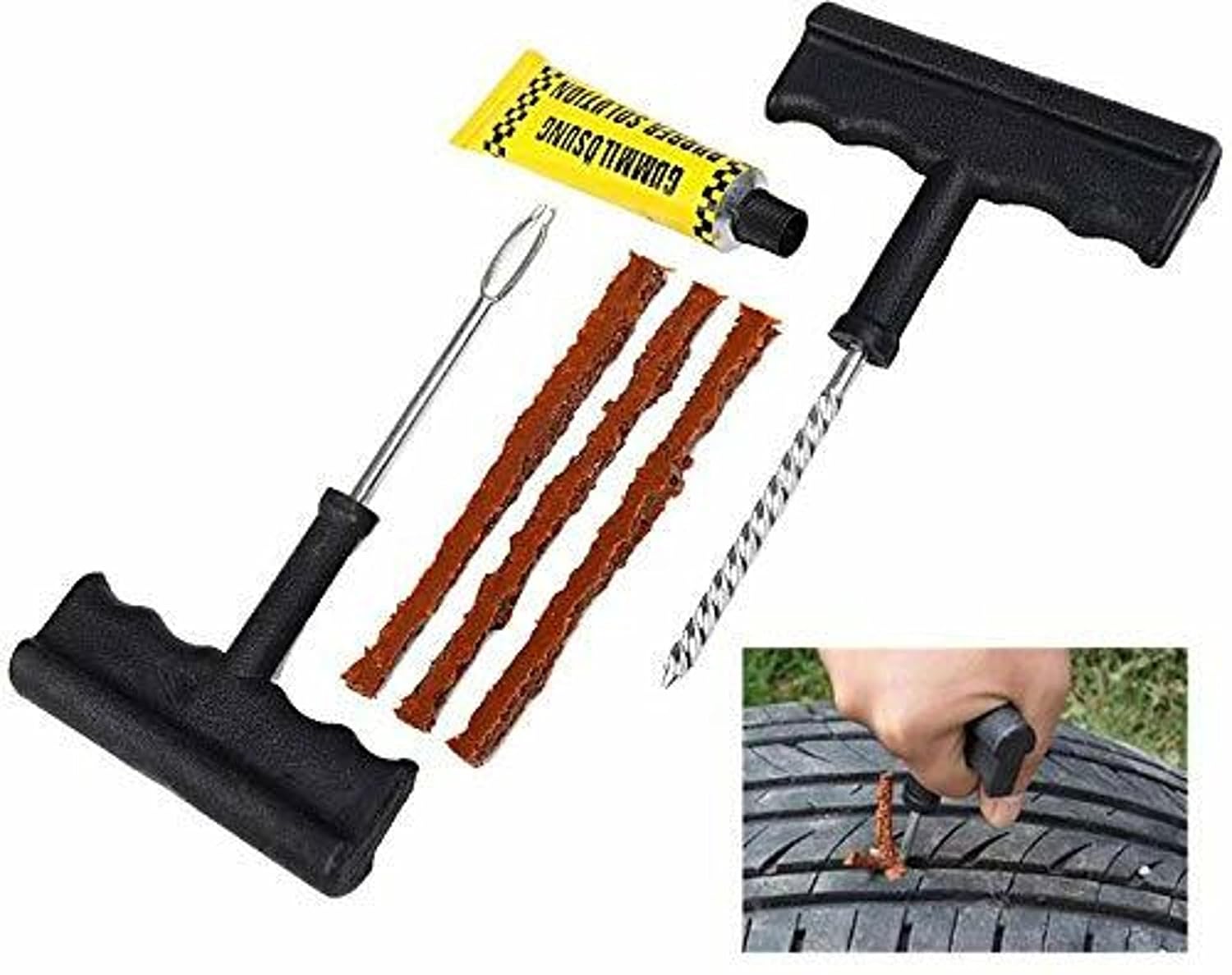 Tubeless Tyre Puncture Repair Kit for Cars & Bikes | Heavy-Duty T-Handle Tools - Puncture repair Kit - Image 2