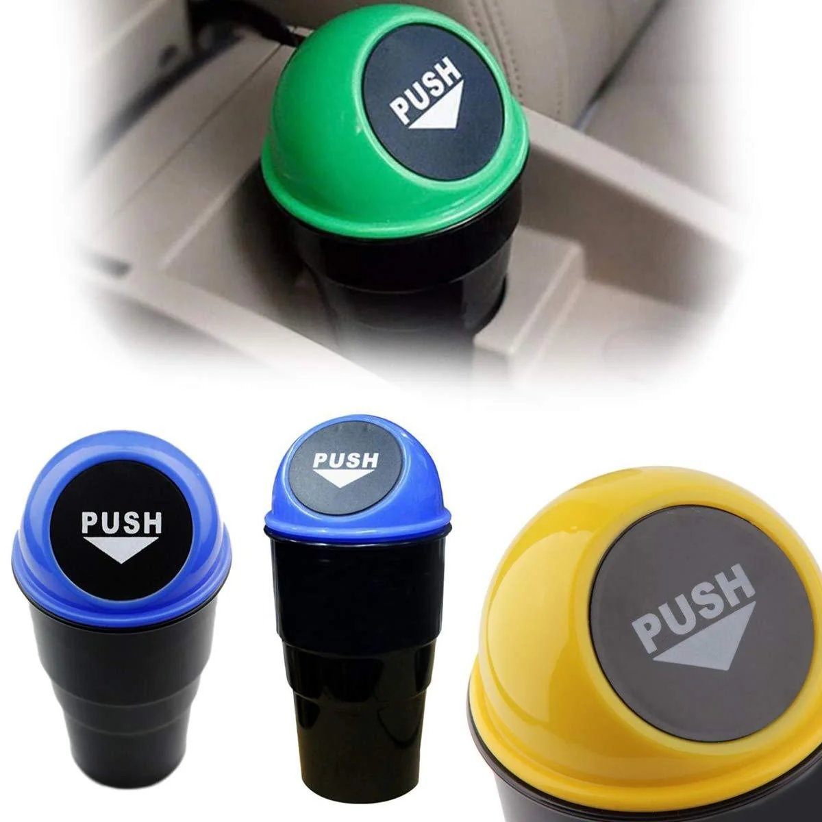 Car Dustbin for Car | Mini Portable Car Garbage Bin with Lid | Compact Waste Basket for Car, SUV, Truck & Office | Easy to Carry & Clean - MultiColor - Image 2