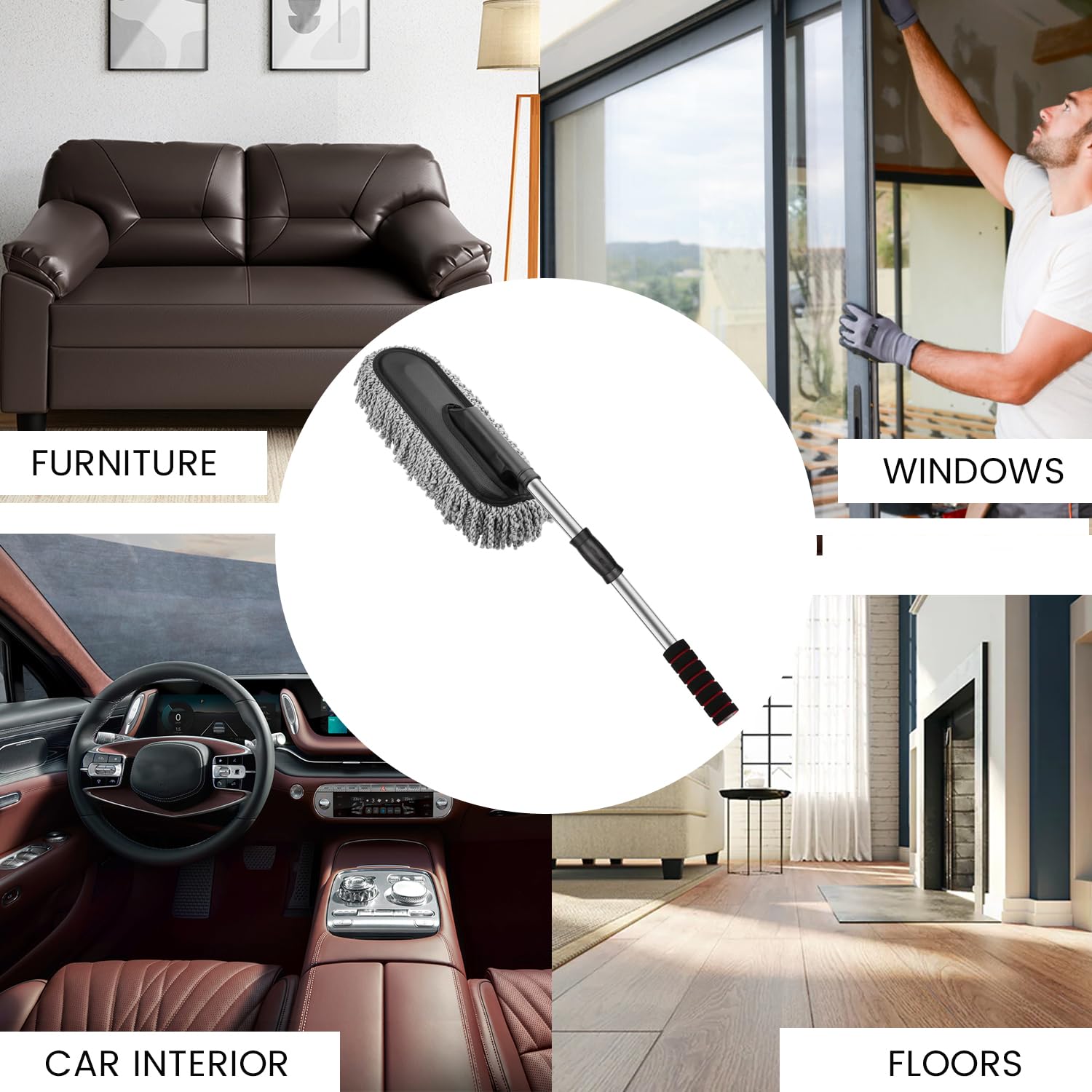 Soft Microfiber Duster with Extendable Handle Exterior Scratch Free Car Cleaning Tool, Car Duster Brush - Microfiber Cleaning Duster - Image 4