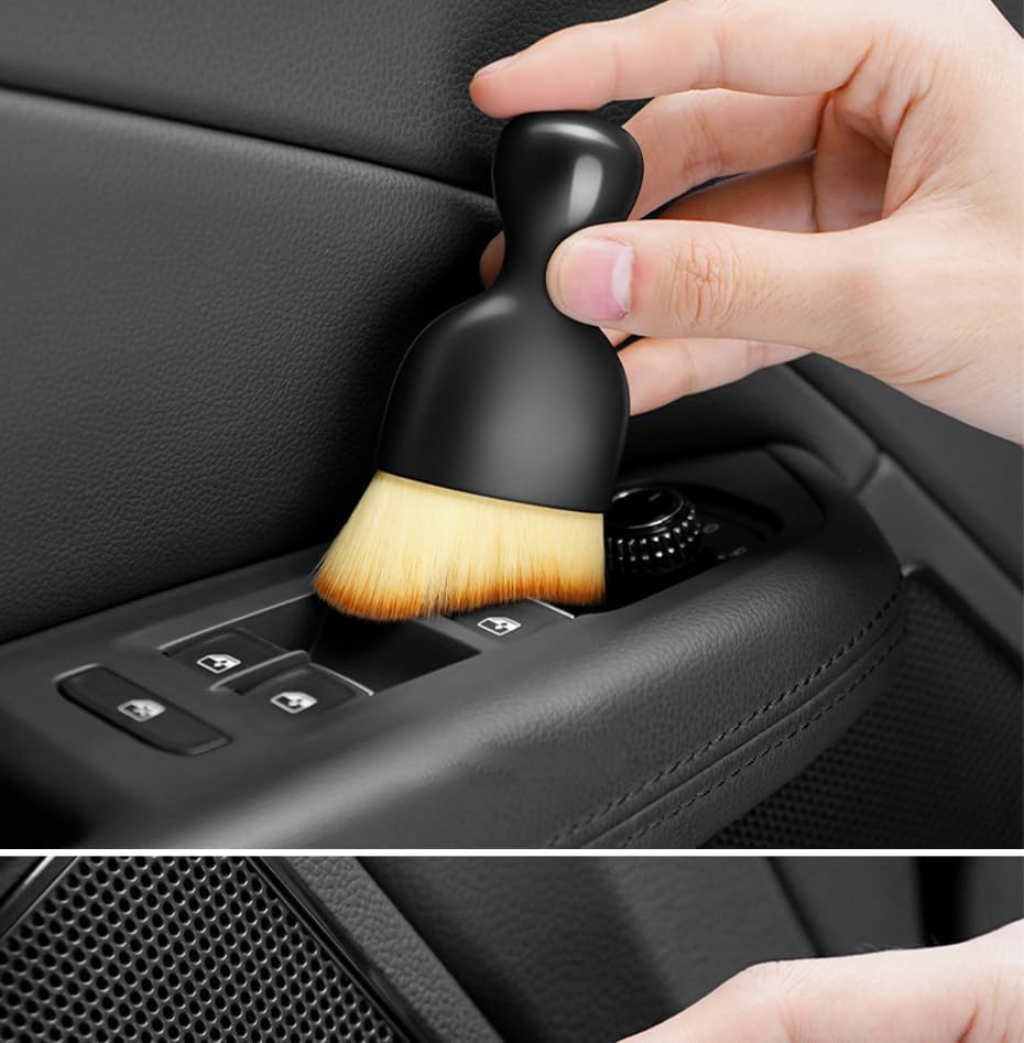 Mini Car Cleaning Brush with Plastic Handle and Dust Cover for AC Vents & Dashboard - Balck - Image 4