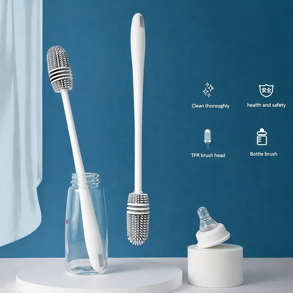 Long Handle Silicone Bottle Cleaning Brush for Water Bottles, Mugs, Cups & Solution Bottles | Reusable Kitchen Cleaning Tool for Deep Interior Washing & Everyday Use - Bottle Cleaning Brush - Image 4
