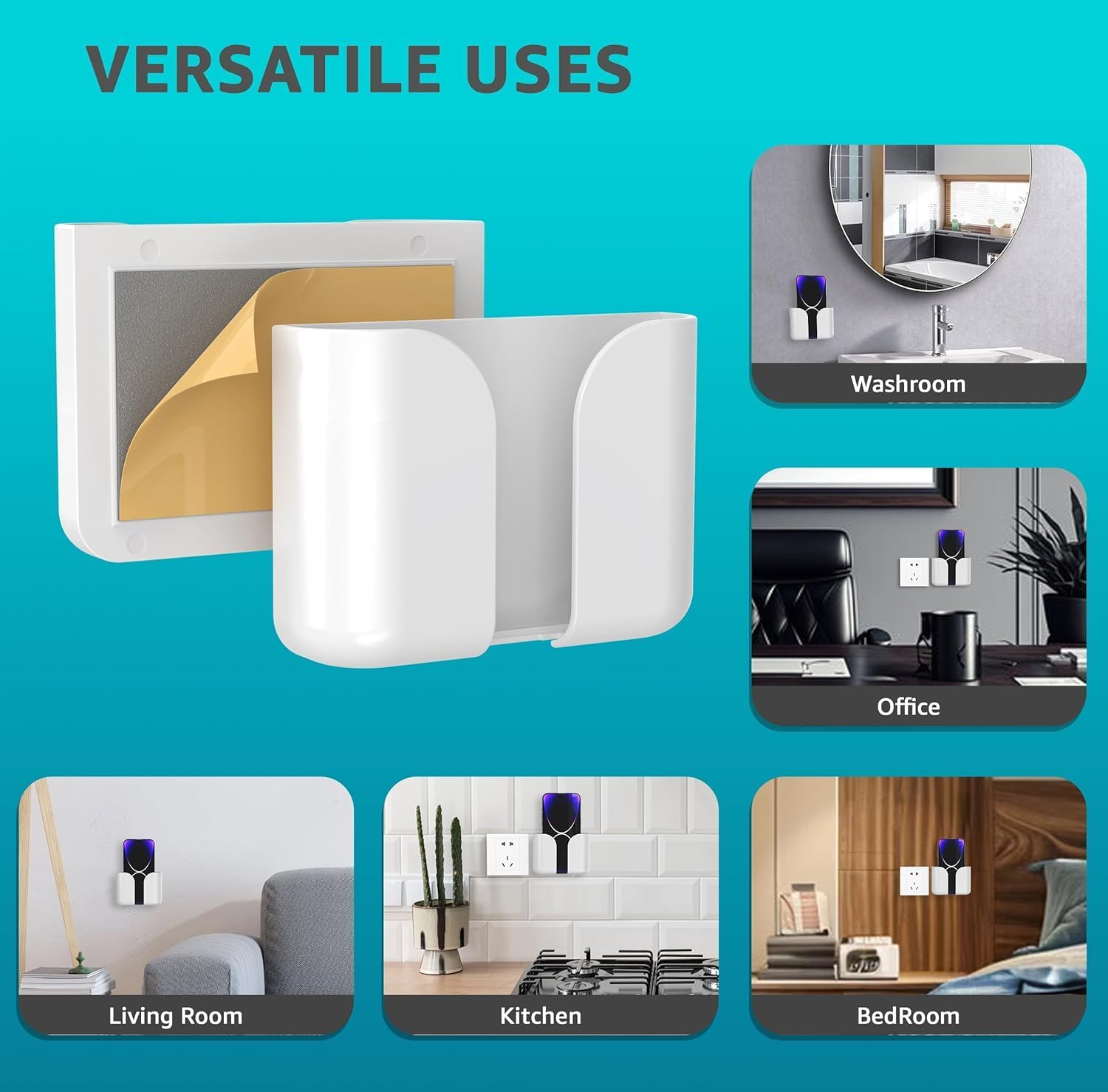 Pack of 4 Wall Mounted Mobile Smartphone Holder Storage Case for Phones with Strong Adhesive Strips|Wall Mount Mobile Stand/Multi-Purpose Stand for Phone Charging (White) - White - Image 5