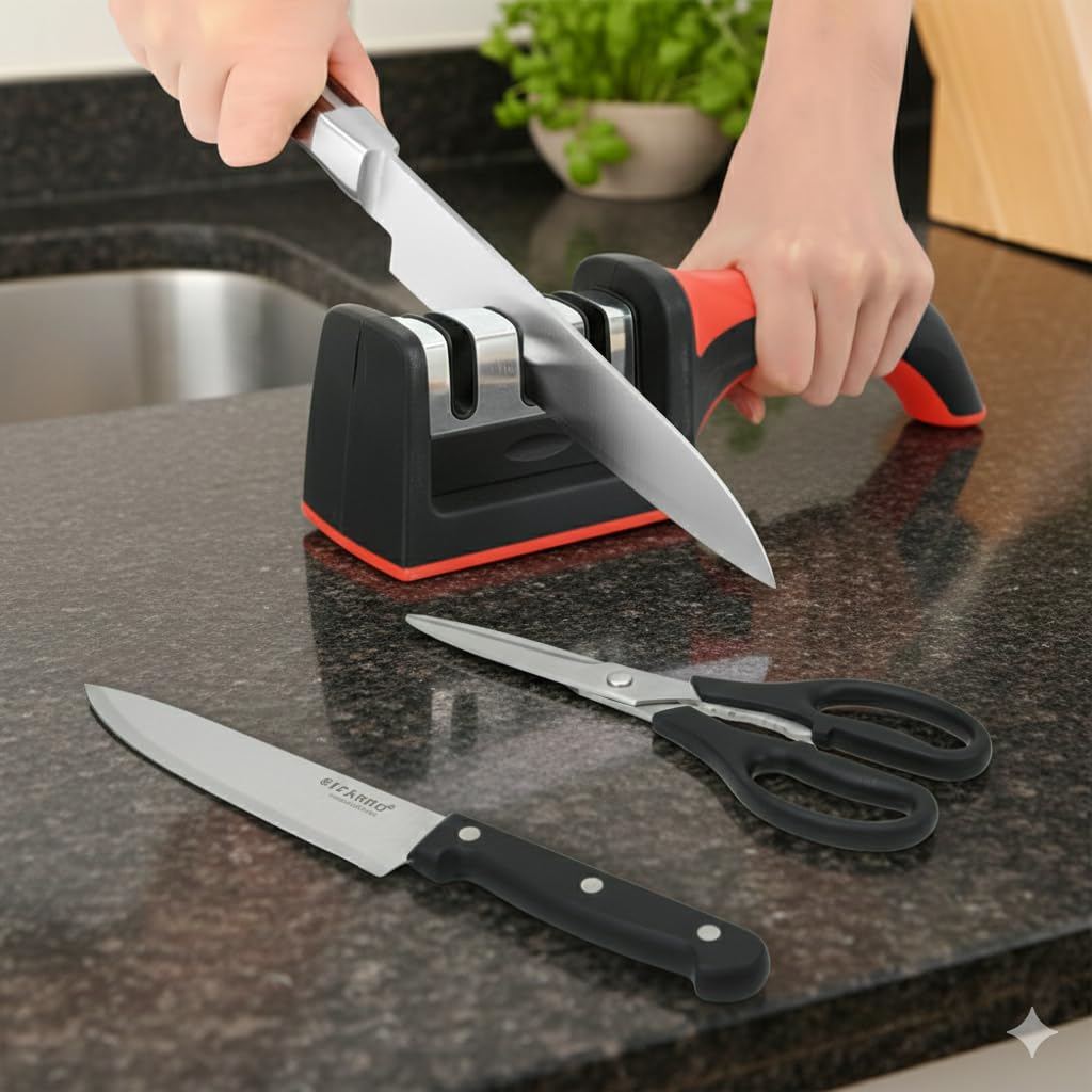 Manual 3 Stage Knife Sharpener for Kitchen, Knife Sharpener Rod, Knives Sharpening Tool for Steel Knives - Image 1