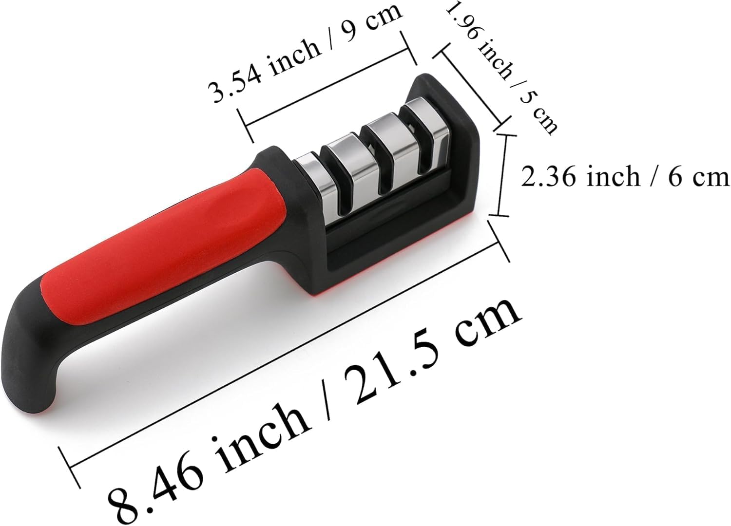 Manual 3 Stage Knife Sharpener for Kitchen, Knife Sharpener Rod, Knives Sharpening Tool for Steel Knives (Red) - Red - Image 2