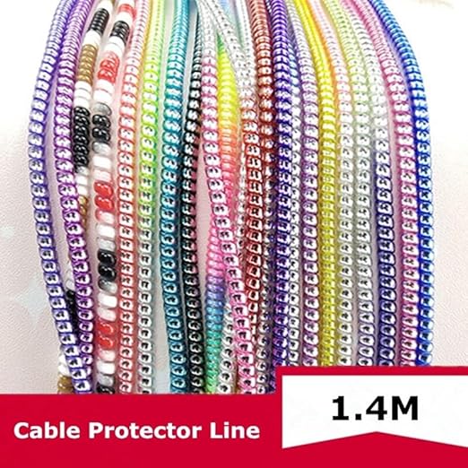 Metallic Finish Cable Charger Spiral Protector | Long Plastic Cable Cord Protector & Winder for Mobile Phone Charging Cables, Earphones, USB Wires & Compatible Cordscable protector, charger cable protector, charging cable protector, cable spiral protector, wire protector, cord protector, cable winder, charger cord protector, mobile charger accessory, phone cable protector, earphone cable protector, charging wire guard, cable organizer - Multicolor - Image 3