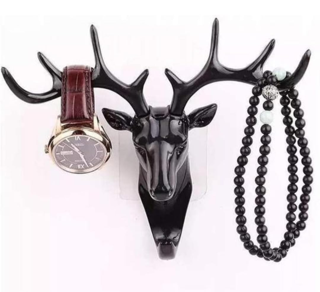 Deer Head Hook, Self Adhesive Wall Door Hook Hanger Bag Keys Sticky Holder Wall Mount - Black - Image 7