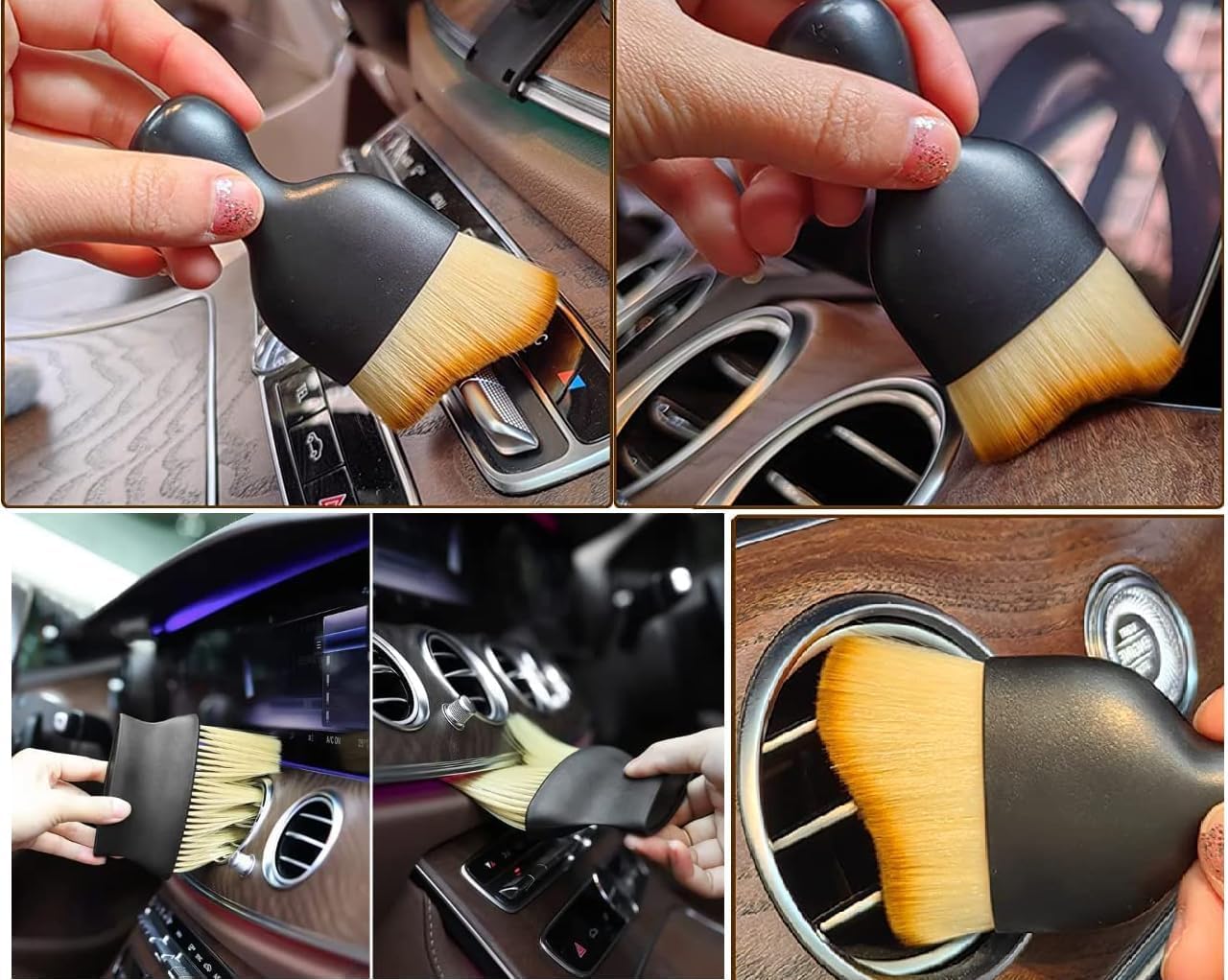 Mini Car Cleaning Brush with Plastic Handle and Dust Cover for AC Vents & Dashboard - Balck - Image 8