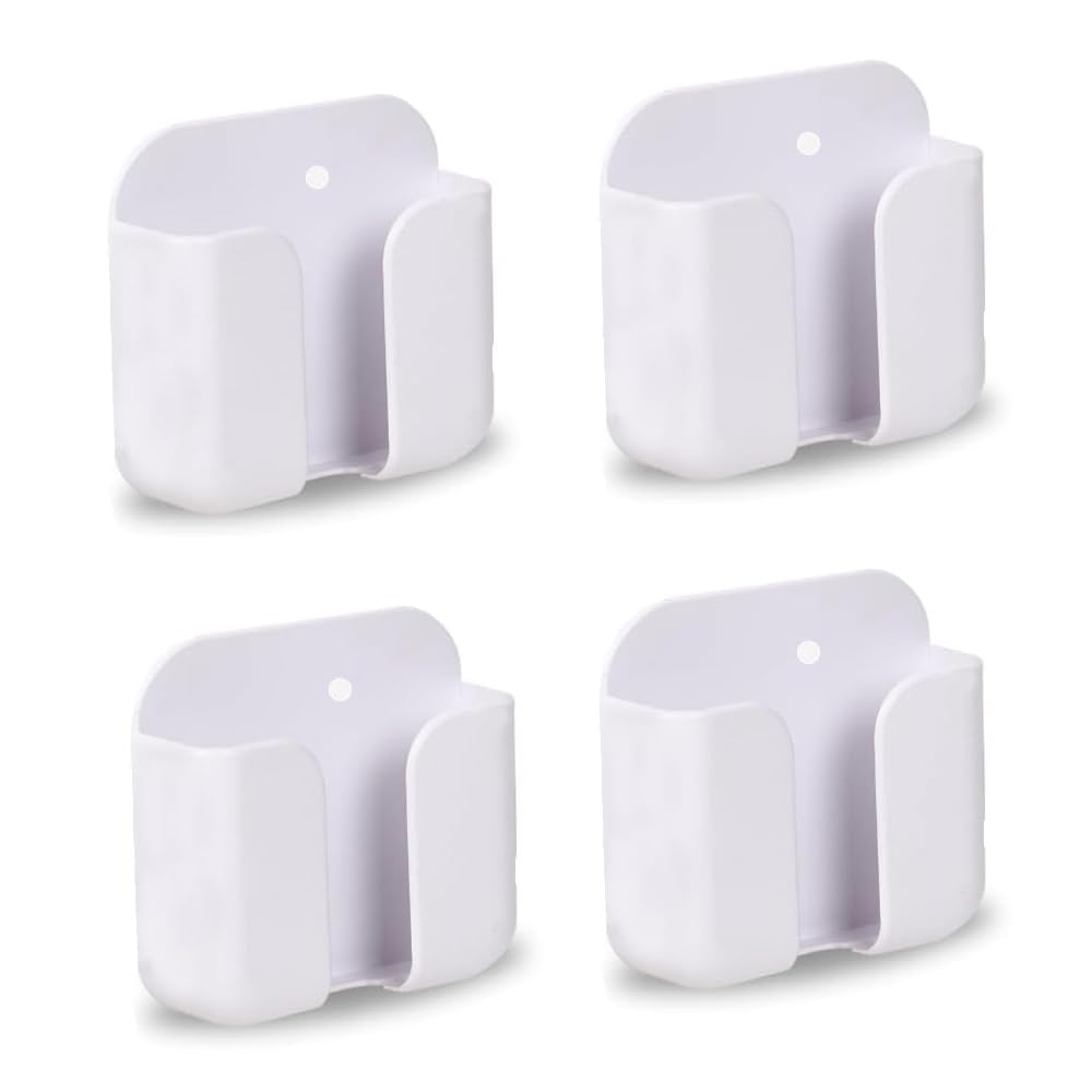Pack of 4 Wall Mounted Mobile Smartphone Holder Storage Case for Phones with Strong Adhesive Strips|Wall Mount Mobile Stand/Multi-Purpose Stand for Phone Charging (White) - Image 1