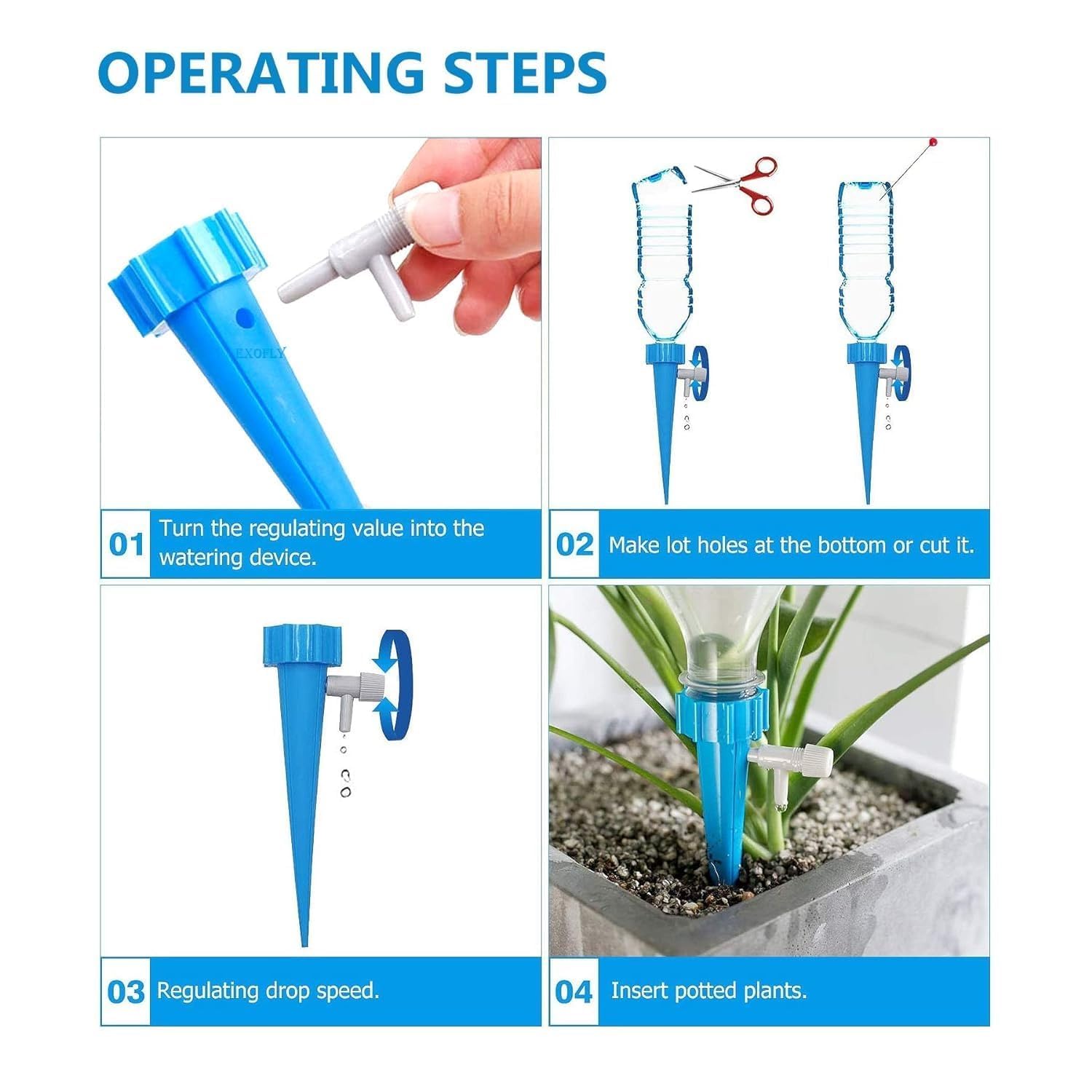 Drip Irrigation Kit | Self Watering Spikes for Plants with Adjustable Slow Release Control | Automatic Plant Watering Device for Bottles | Indoor Outdoor Pots, Balcony & Vacation Care - Watering Spikes Irrigation - Image 4