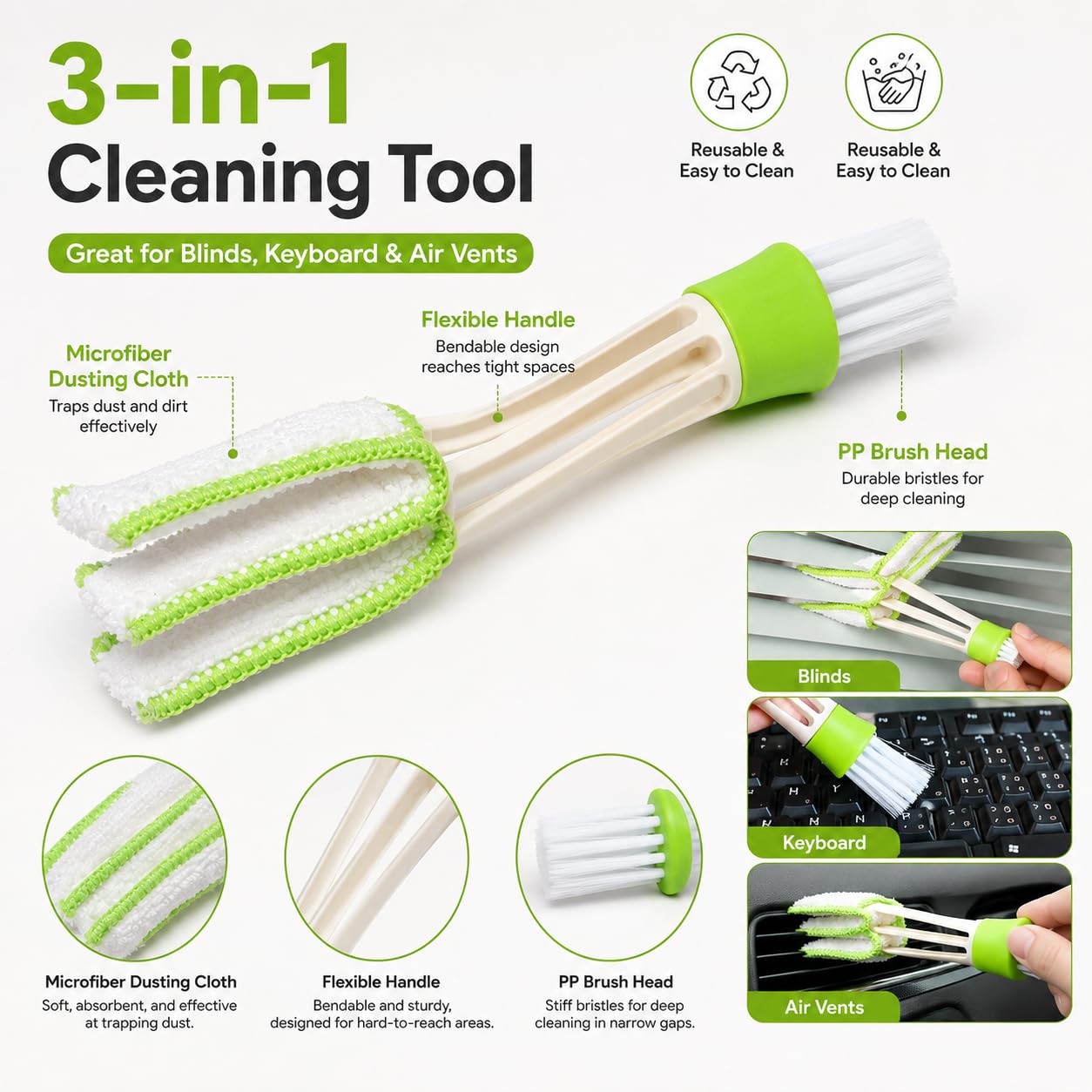 Multipurpose Microfiber Double Sided Cleaning Brush for Car AC, Air Vent, Blinds, Dashboard, Computer Keyboard & Laptop Cleaner - Microfiber Double Sided Cleaning Brush - Image 3